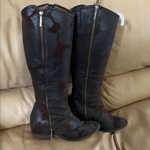 Donald J. Pliner Dark Brown Suede Boots with Brass Zip Pull